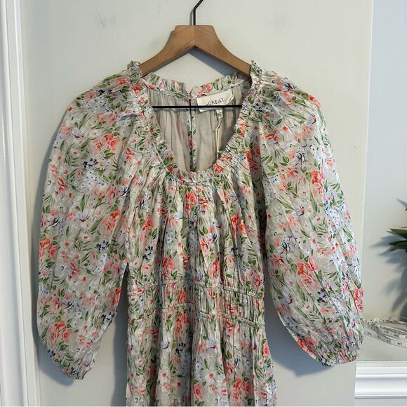 NWT THE GREAT. Gray Cotton Floral Maxi Dress 0 Small - Picture 12 of 15